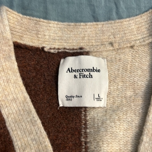 Abercrombie & Fitch sweater two toned colorblock brown cream cardigan A&F - L - Picture 6 of 10
